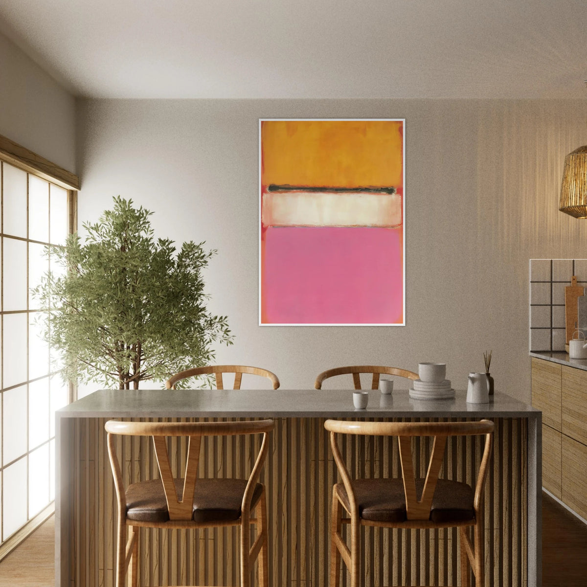 White Center Yellow, Pink and Lavender on Rose - 1950 Framed Poster | Mark Rothko Framed Prints Wall Art | Rothko Prints